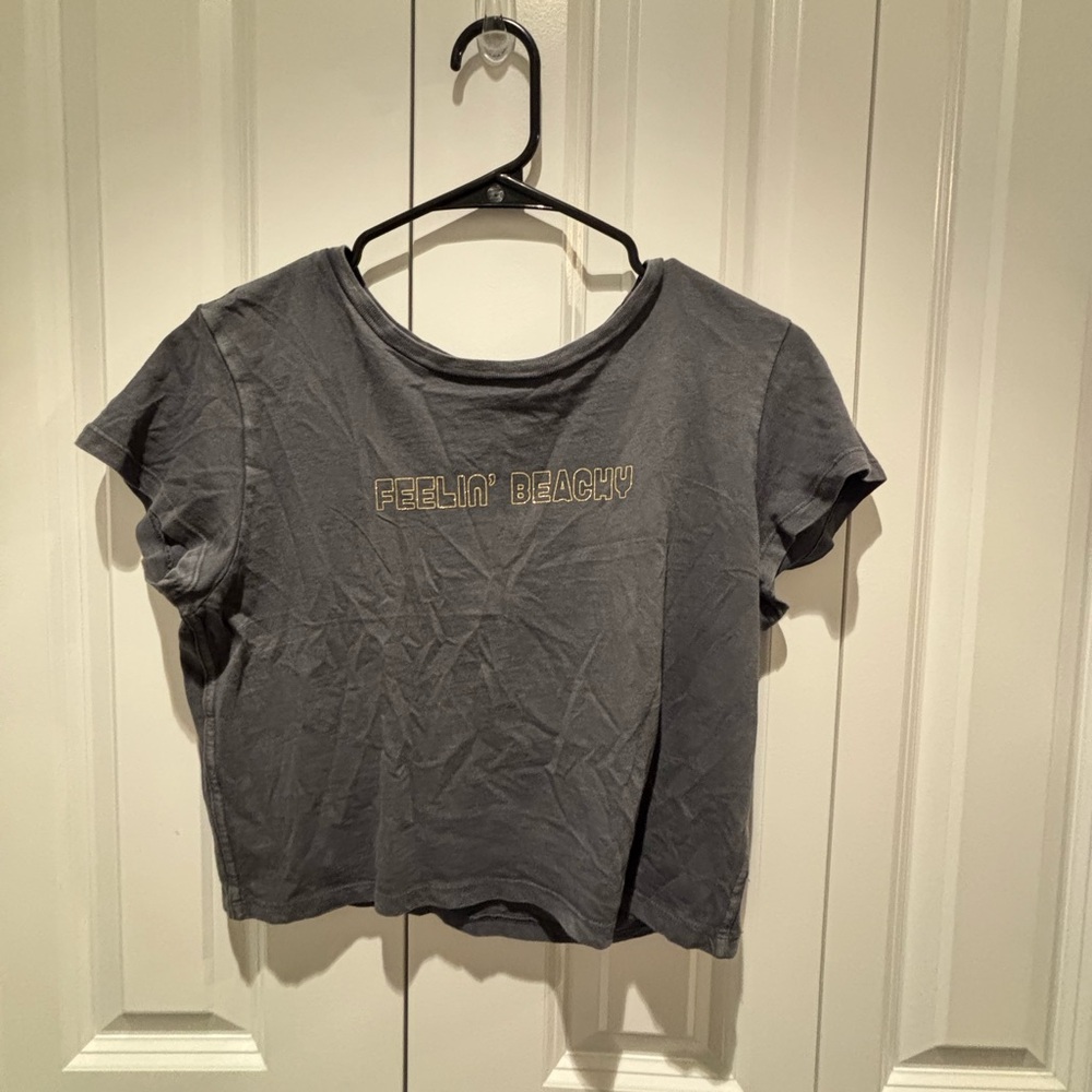 Aerie Gray Crop T-Shirt with Short Sleeves